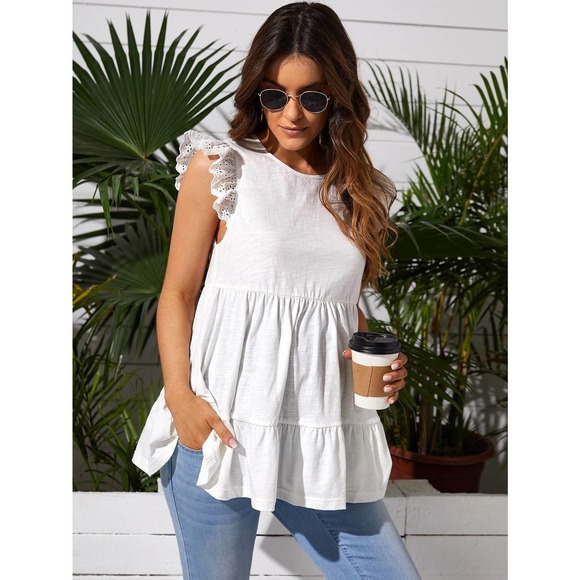 Maternity short Sleeve Ruffle Hem peplum Tee white boho - Picture 5 of 5